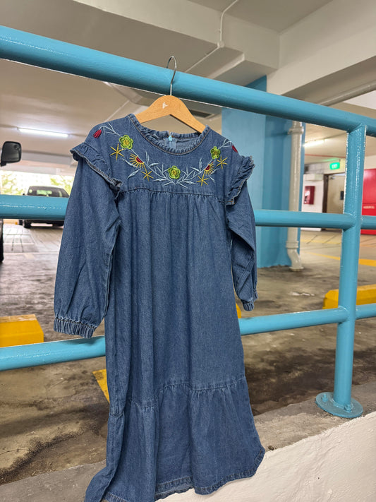 Bloom Embroidery Soft Denim dress